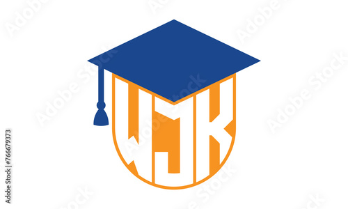 WJK initial letter academic logo design vector template. school college logo, university logo, graduation cap logo, institute logo, educational logo, library logo, teaching logo, book shop, varsity