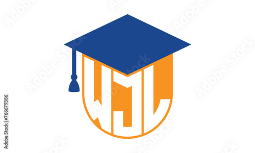 WJL initial letter academic logo design vector template. school college logo, university logo, graduation cap logo, institute logo, educational logo, library logo, teaching logo, book shop, varsity