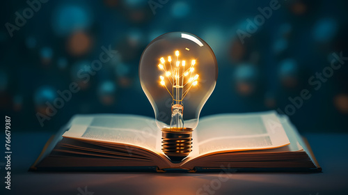 Light bulbs popping out of books as inspiration and innovative ideas