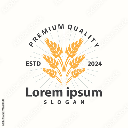Wheat Grain Rice Logo, Simple Design Organic Vector Illustration Icon Template