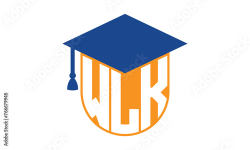 WLK initial letter academic logo design vector template. school college logo, university logo, graduation cap logo, institute logo, educational logo, library logo, teaching logo, book shop, varsity