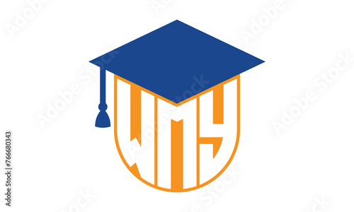 WMY initial letter academic logo design vector template. school college logo, university logo, graduation cap logo, institute logo, educational logo, library logo, teaching logo, book shop, varsity