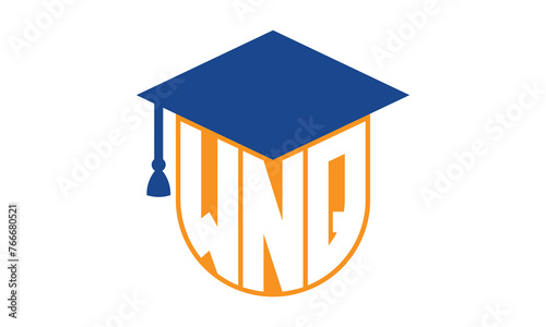 WNQ initial letter academic logo design vector template. school college logo, university logo, graduation cap logo, institute logo, educational logo, library logo, teaching logo, book shop, varsity