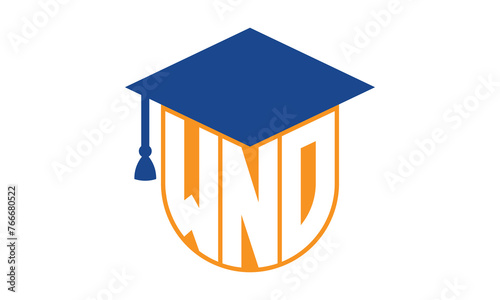 WNO initial letter academic logo design vector template. school college logo, university logo, graduation cap logo, institute logo, educational logo, library logo, teaching logo, book shop, varsity