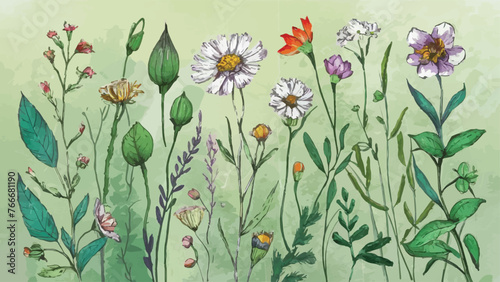 Captivating Floral Creations: Exquisite Pencil Sketches & Watercolor Depictions of Diverse Wildflowers and Leaves