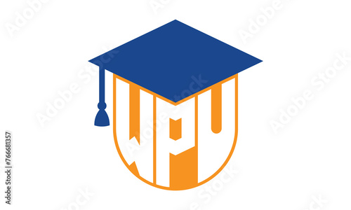 WPU initial letter academic logo design vector template. school college logo, university logo, graduation cap logo, institute logo, educational logo, library logo, teaching logo, book shop, varsity