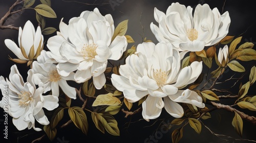 Stunning Painting of White Flowers Cascading Along a Branch
