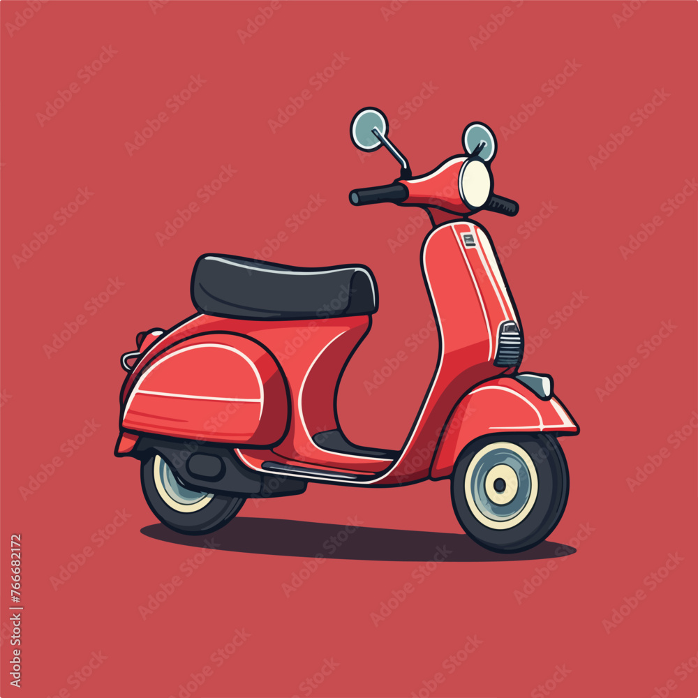 Red vintage moto scooter. Isolated cartoon illustra