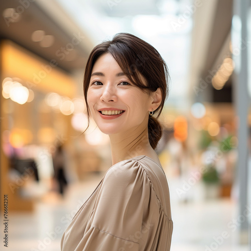 ショッピングセンターで買い物をしている日本人女性「AI生成画像」