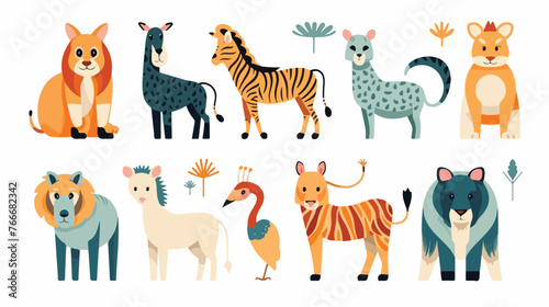 Wild animal illustration design in line flat vector i
