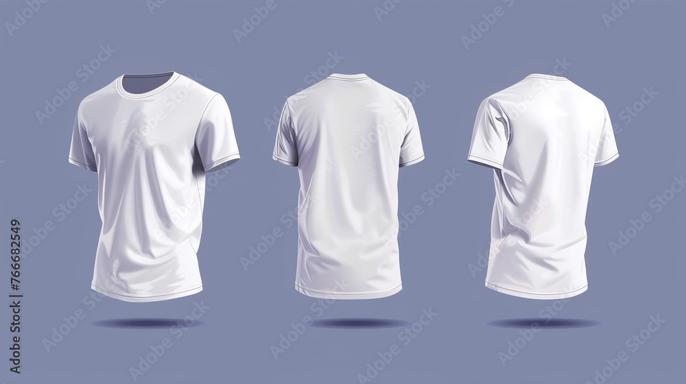 A straightforward vector design of a men's t-shirt template, showcasing front, back, and side views without the use of mesh A straightforward vector design of a men's t-shirt template, showcasing front, back, and side views without the use of mesh