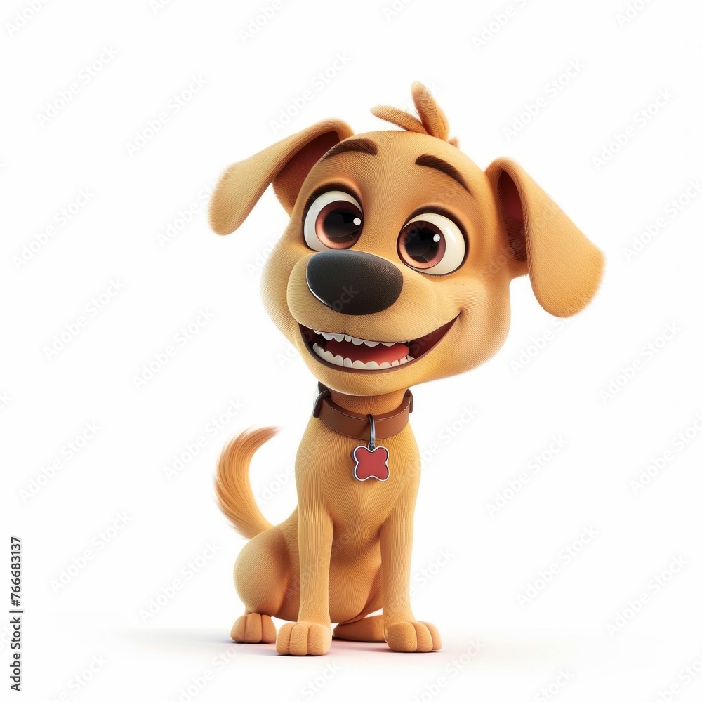 Cheerful Cartoon Dog Sitting on White Background. Generative ai Cheerful Cartoon Dog Sitting on White Background. Generative ai
