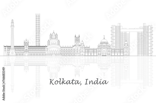 Outline Skyline panorama of city of Kolkata, India - vector illustration