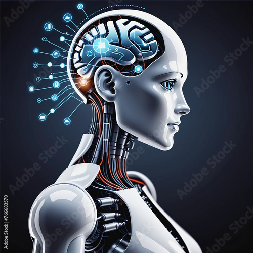 illustration of an artificial intelligence robot in the future with great intelligence technology