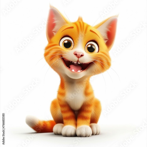 Adorable Orange Tabby Cat Cartoon on White Background. Generative ai