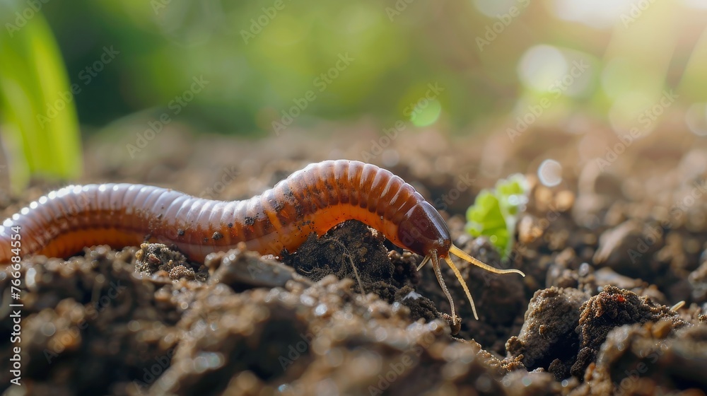 A macro shot of an earthworm wriggling through dirt AI generated illustration A macro shot of an earthworm wriggling through dirt AI generated illustration