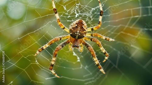 A close-up view of a spider spinning its web AI generated illustration