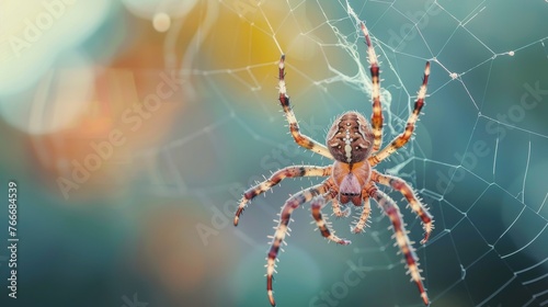 A macro shot of a spider hanging from its silk thread   AI generated illustration © ArtStage