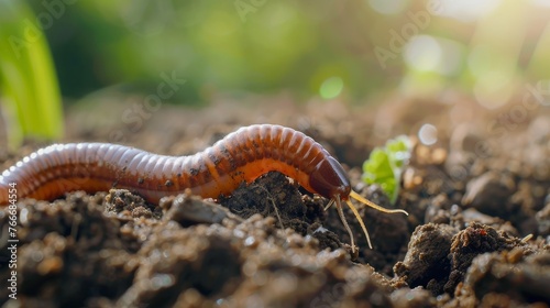 A macro shot of an earthworm wriggling through dirt    AI generated illustration © ArtStage