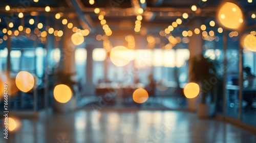 Blurred empty open space office Abstract light bokeh at office interior background for design AI generated illustration