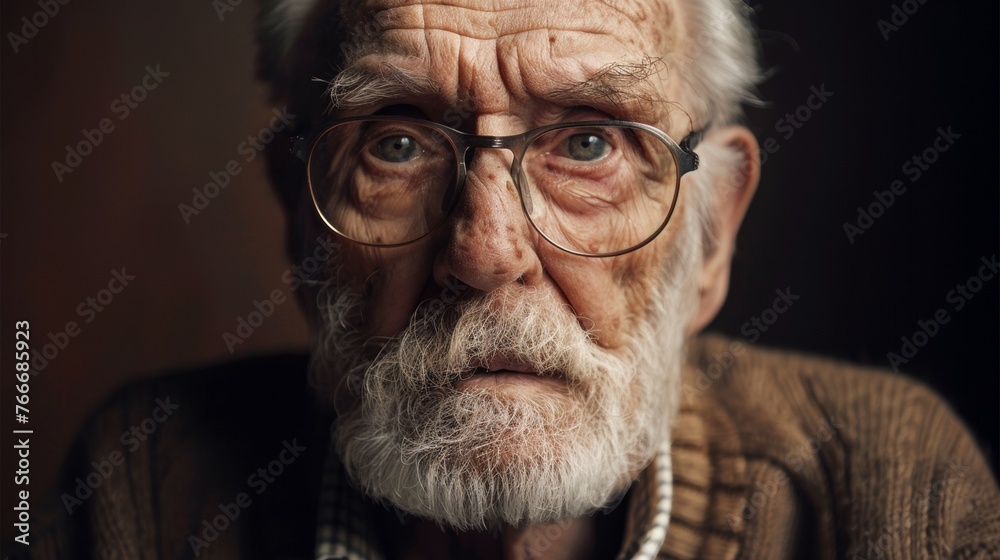 An old man with glasses and a beard is looking at the camera, AI An old man with glasses and a beard is looking at the camera, AI