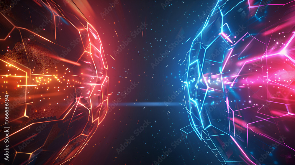 Abstract glowing graphics template for team A versus team, abstract Red vs. blue banner concept modern, Generative AI 