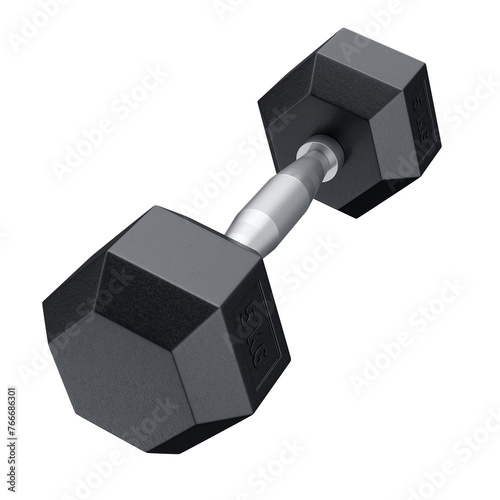 3D Black Hexagonal Dumbbells with Chromed Barbell for Gym Training with Transparent Background