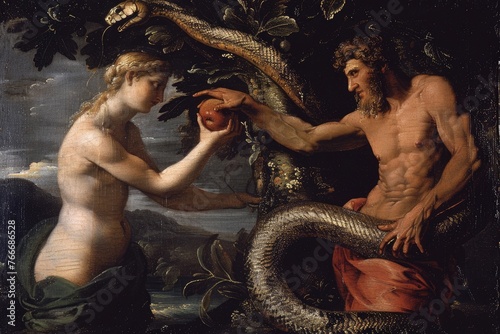 The fall of Adam and Eve, genesis narrative, delving into the biblical original sin, paradise tree, apple, exile, temptation