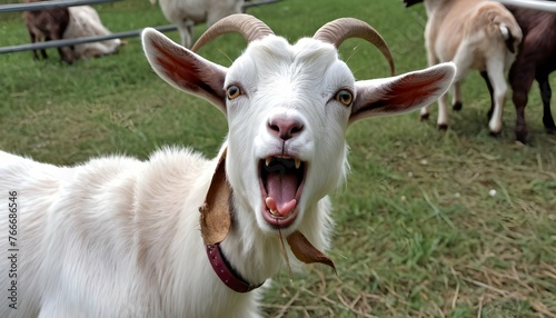 A Goat With Its Mouth Open Chewing Cud