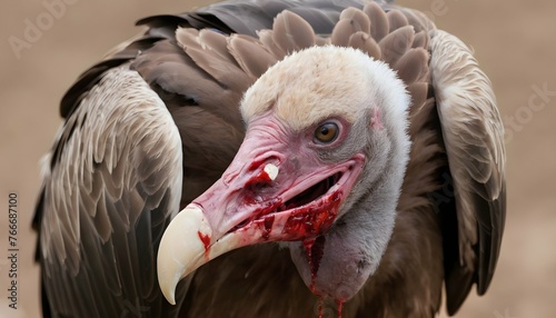 A Vulture With Its Beak Covered In Blood Evidence