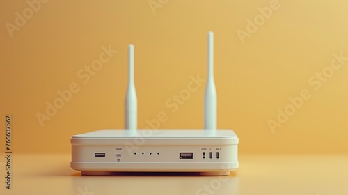 Wi-Fi router with external antennas on yellow backgroun