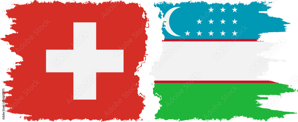 Uzbekistan and Switzerland grunge flags connection vector Uzbekistan and Switzerland grunge flags connection vector