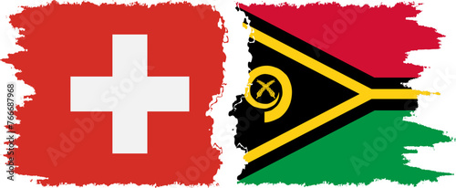 Vanuatu and Switzerland grunge flags connection vector