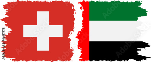 United Arab Emirates and Switzerland grunge flags connection vector