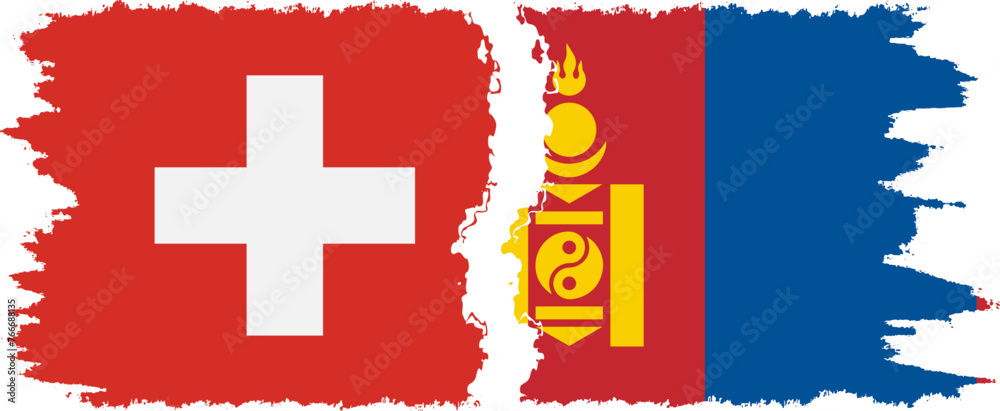 Mongolia and Switzerland grunge flags connection vector Mongolia and Switzerland grunge flags connection vector