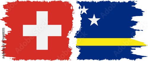 Curacao and Switzerland grunge flags connection vector