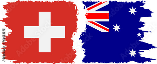 Australia and Switzerland grunge flags connection vector