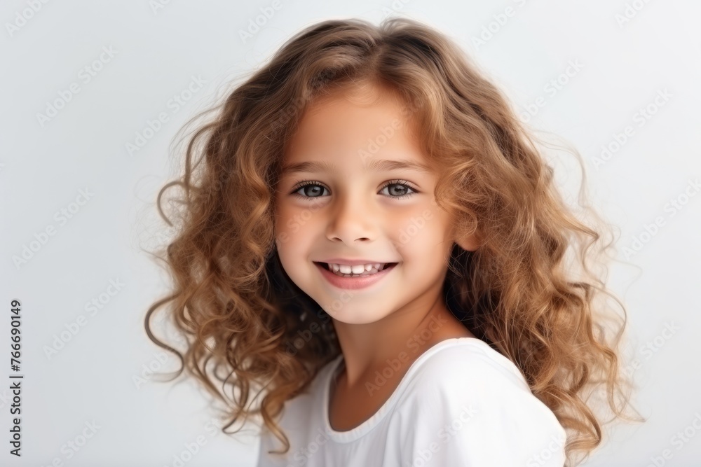 Portrait of a beautiful little girl with long curly hair over white background Portrait of a beautiful little girl with long curly hair over white background