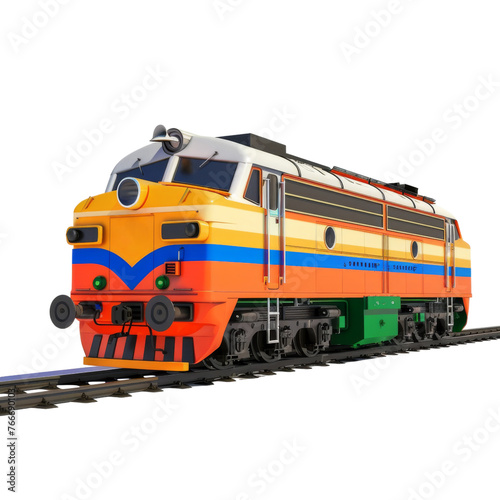 Isolated Locomotive Illustration with a Brightly Colored Paint Job in a Modern Graphic Render