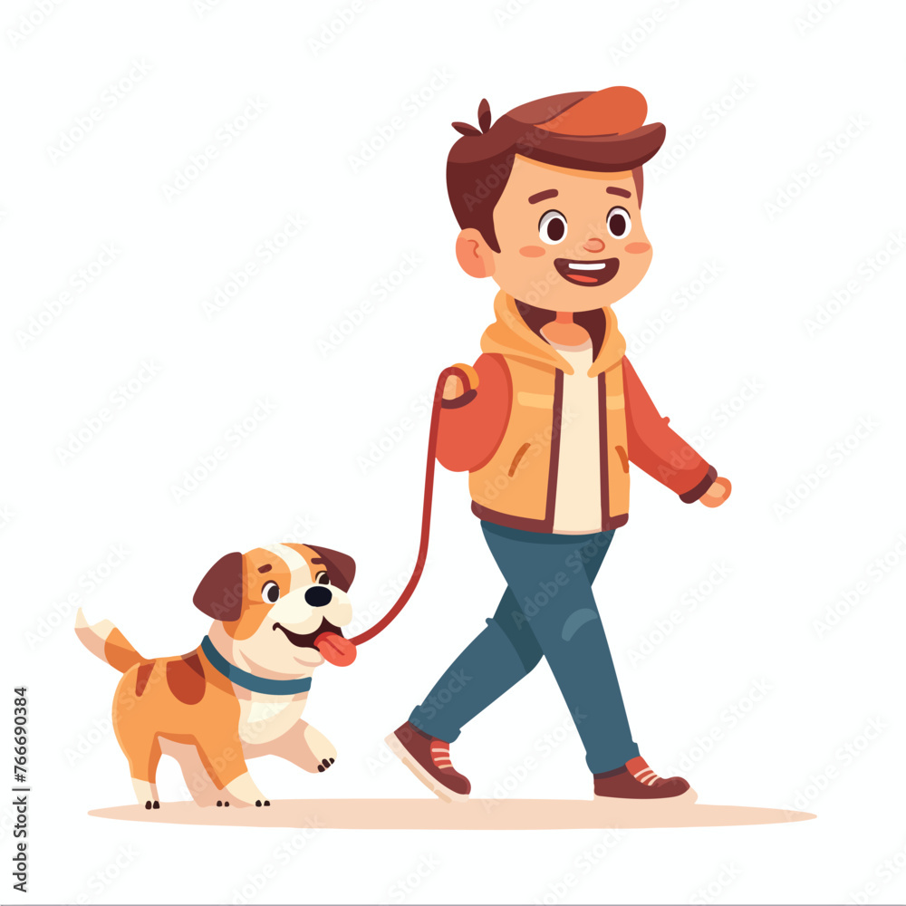 Vector character boy with dog  Cute boy with pet  W