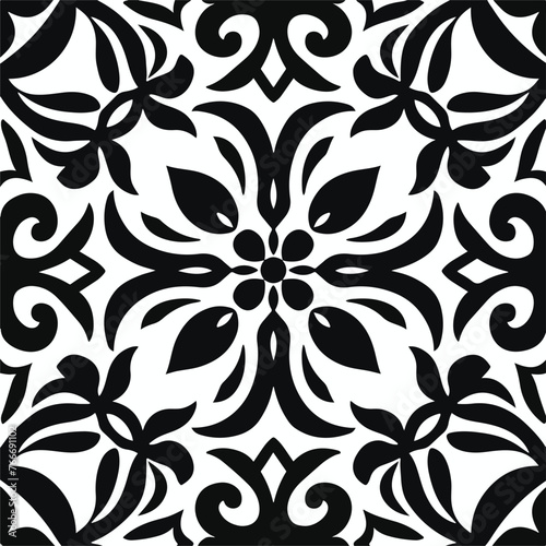 Vector seamless ornamental black and white pattern.