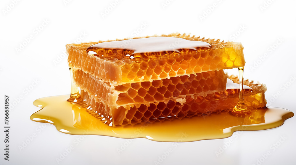 Honey in honeycombs on a white background. Passover.