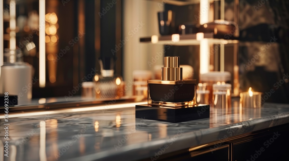Iconic Beauty Cinematic shots of an iconic product on a podium with dramatic lighting and framing to capture its timeless beaut AI generated illustration