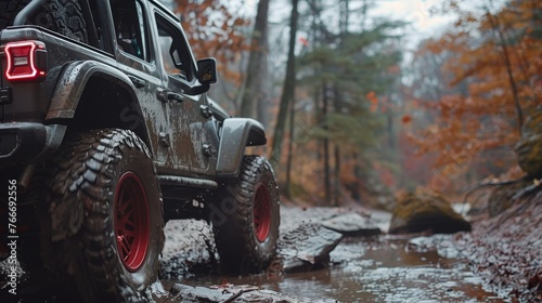 Modified Off-Road Adventures Cinematic captures of modified off-road vehicles tackling extreme terrain showcasing custom lifts   AI generated illustration