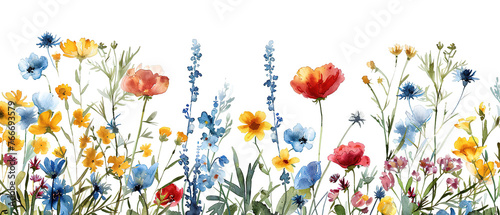 Watercolor Wildflowers Clipart, Watercolor Wildflowers  Border. photo