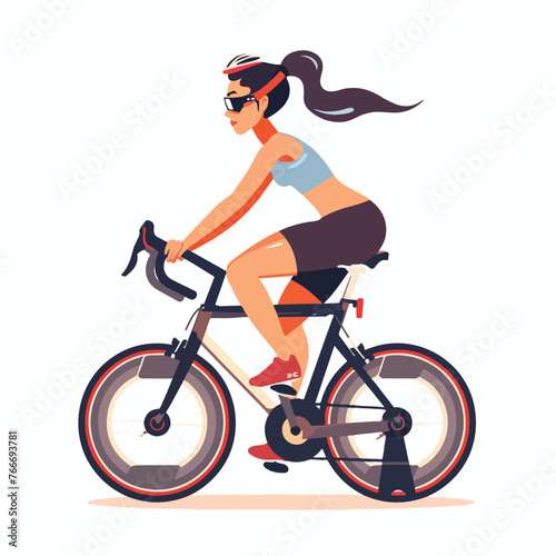 Fototapeta Naklejka Na Ścianę i Meble -  Woman doing cycling exercise bike trainer. flat vec