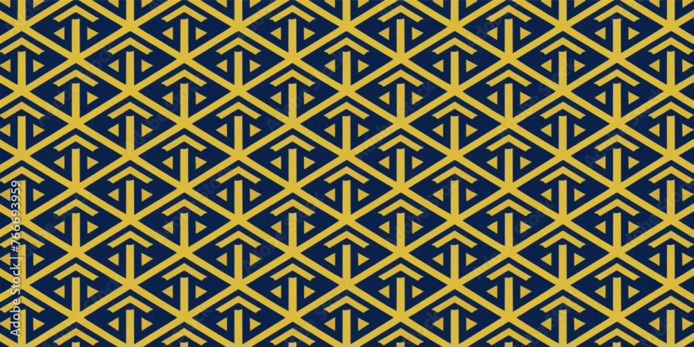 Abstract rectangular geometric pattern in gold on a dark background. for decoration, textile fabric prints and wallpaper. Symmetrical model for fashion and home design.