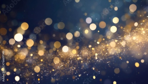 christmas golden light shine particles bokeh on navy blue background holiday concept abstract background with dark blue and gold particle