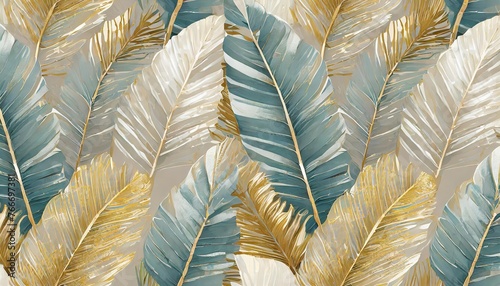 pastel color banana leaves palms tropical seamless pattern hand painted vintage 3d illustration bright glamorous floral background design luxury wallpaper cloth fabric printing