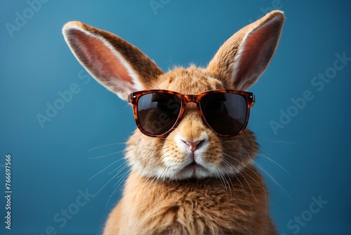 Cool bunny with sunglasses on colorful background. Cool Easter bunny or rabbit